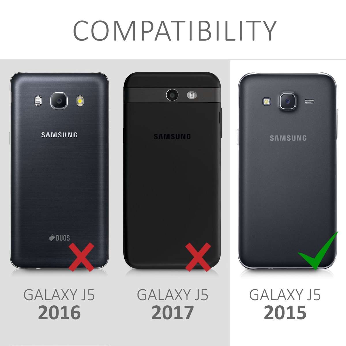 kwmobile Flip Case Compatible with Samsung Galaxy J5 (2015) - Book Style Protective Front Flip Cover Smartphone Case - Black 6