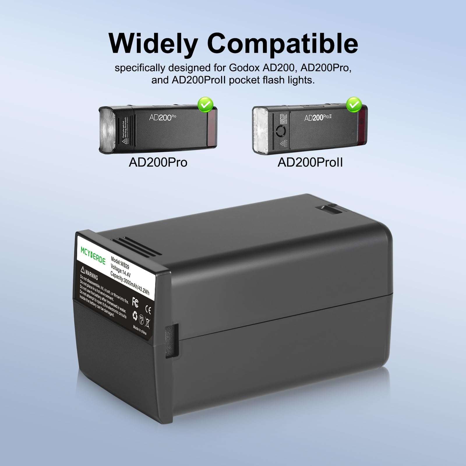 MCYIERDE WB29 Replacement Battery Compatible with Godox AD200 Pro, AD200 & Flashpoint eVOLV 200 / eVOLV 200 Pro Strobe Flash 4