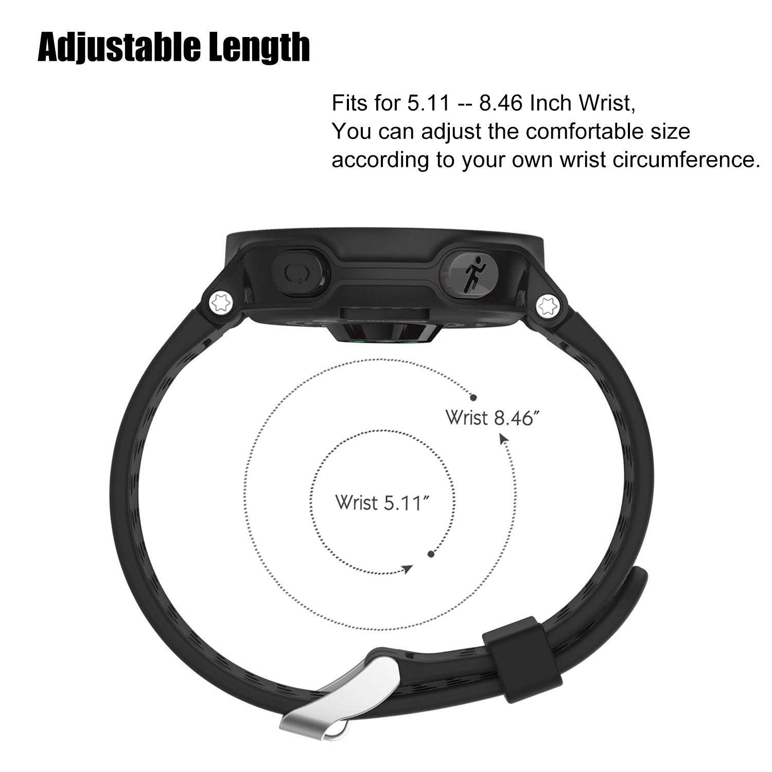 Replacement Smart Wrist Watch Accessory Band Strap for Garmin Forerunner 220/230/235/620/630/735XT/235Lite Free Size 5.11"-8.46" 5