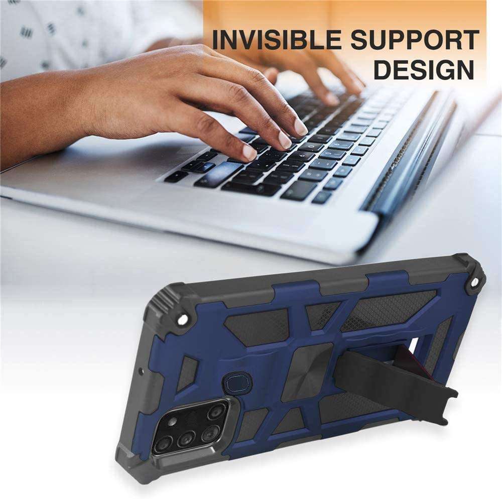 Asuwish Compatible with Samsung Galaxy A21S Case Tempered Glass Screen Protector Cover and Cell Accessories Stand Kickstand Dual Layer Phone Cases for Glaxay Galaxies A 21S GalaxyA21S Women Men Blue 2