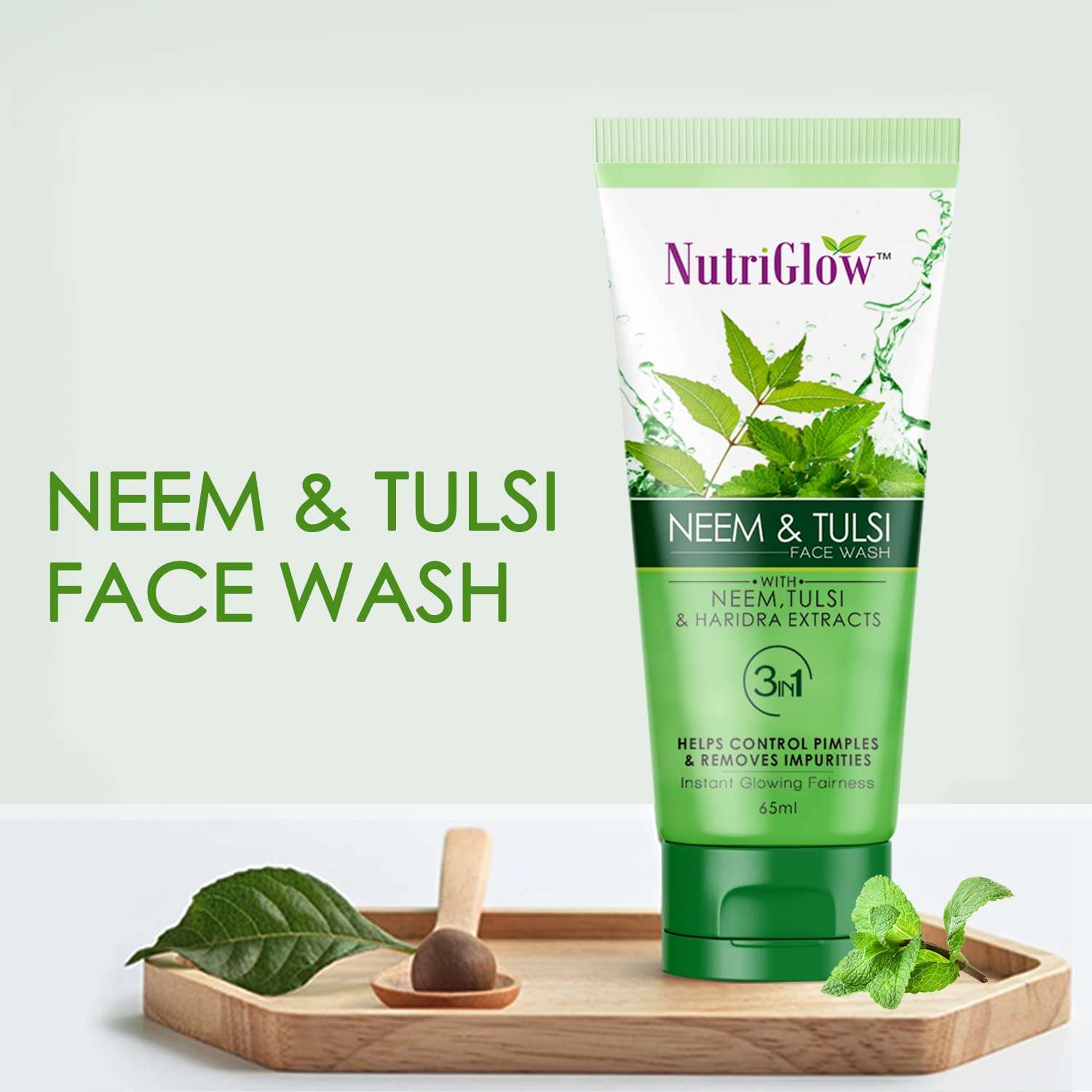 Nutriglow Neem & Tulsi Face Wash With Aloe Vera Extract For Cleanser, Pimple Care Solution, Fresh Feel Purifying, Removes Impurities, 65ml Each, Pack of 2 2