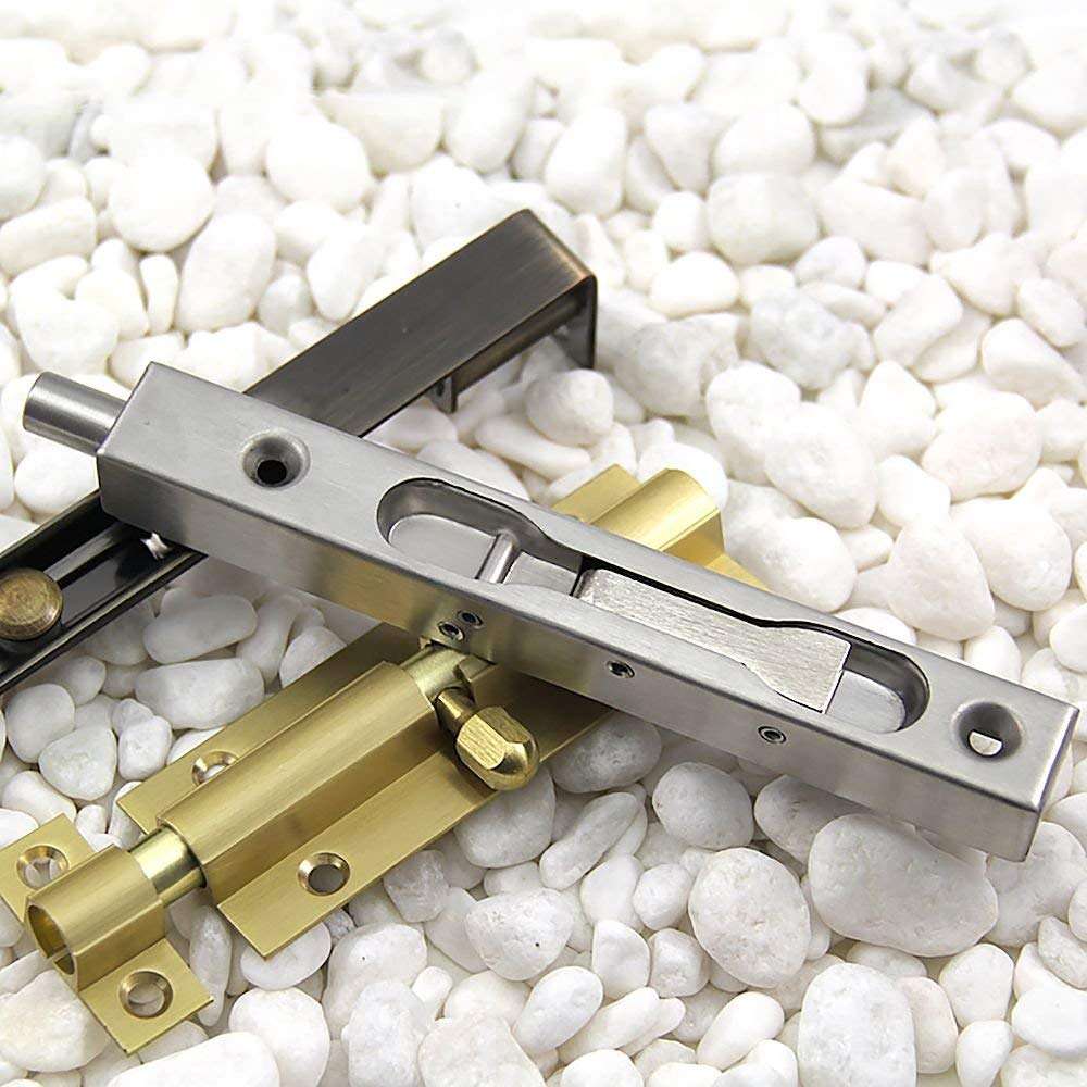 Nubstous 2Pcs 304 Stainless Steel Door Flush Bolt Latch Gate Lock Security Safety Guard Gold 8Inch 3