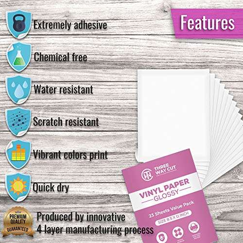 Printable Vinyl Sticker Paper Glossy for Inkjet Printer 23 Sheets White, Decal Paper Tear & Scratch Resistant Quick Ink Dry Sticker Paper for Making Labels & Crafts 2