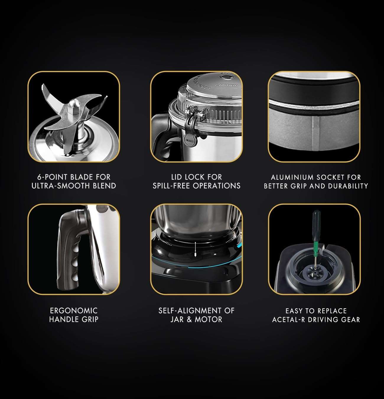 Sujata MG01 Mixer Grinder|1000 Watts Double Ball Bearing Motor|24000 RPM| Non-Stop 90 Mins Running|3 Jars including 1750ml Blender, 1000ml Grinder, 500ml Chutney Jar| (Black) 4