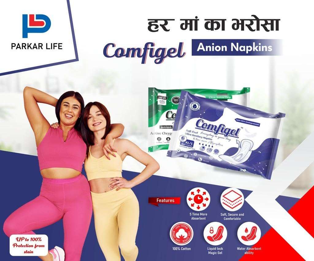 COMFIGEL Anion Sanitary Napkin | Anion Day Use Pad for Extra Comfort | Unscented Sanitary Pads | (Pack of 8 x 2 Liner (Large, Blue Chip) 5