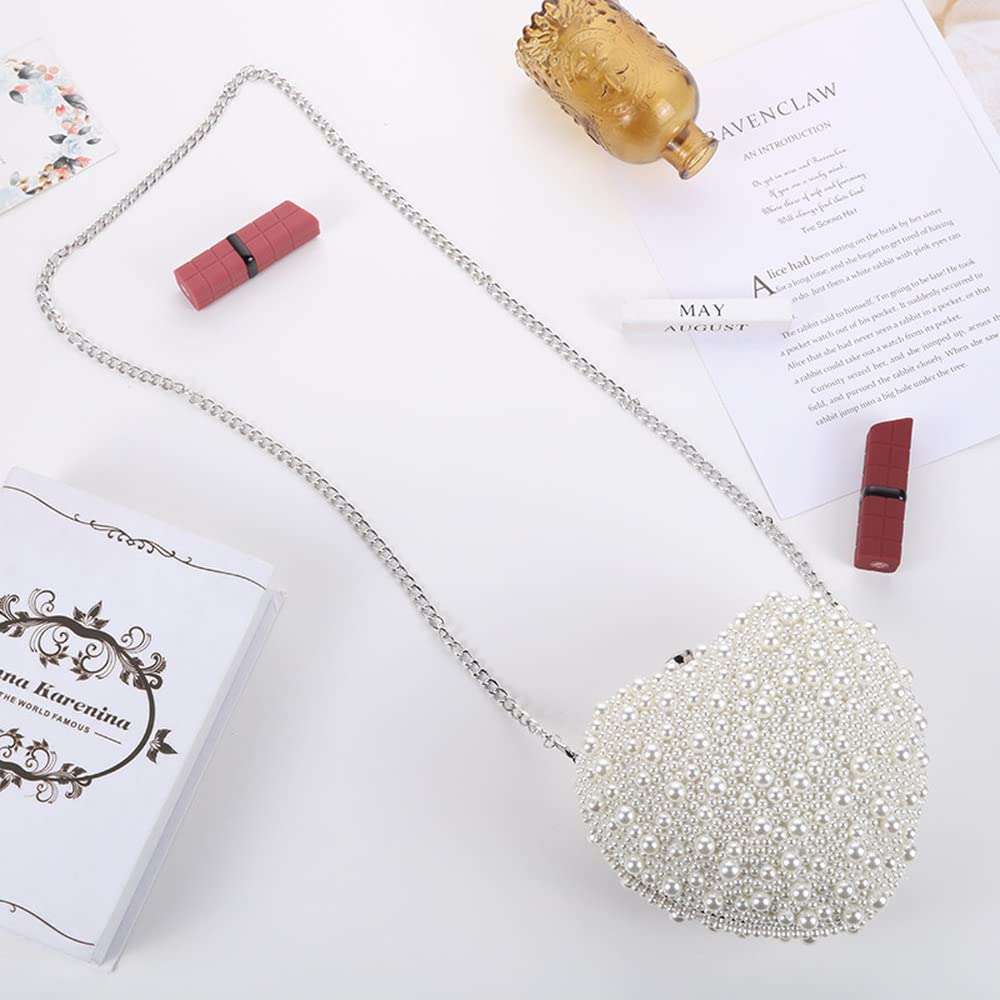 XIALON Pearl Clutch Bag Woman Heart Shape Handbag Chain Shoulder Evening Bags Fashion Clutch Bag 5