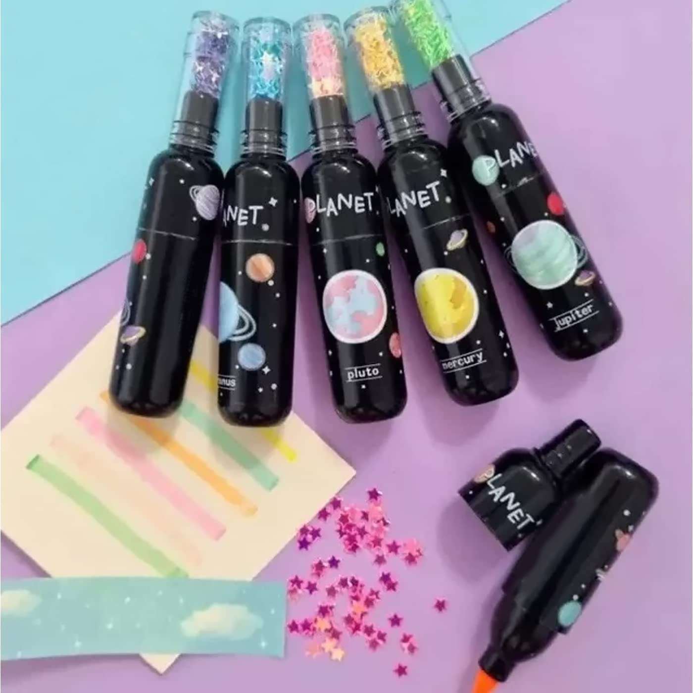 Verbier Set of 6 Pcs Highlighters Marker Pens Stationery Cute Space Theme Bottle Shaped Highlighting Markers for Kids Girls and Boys 1