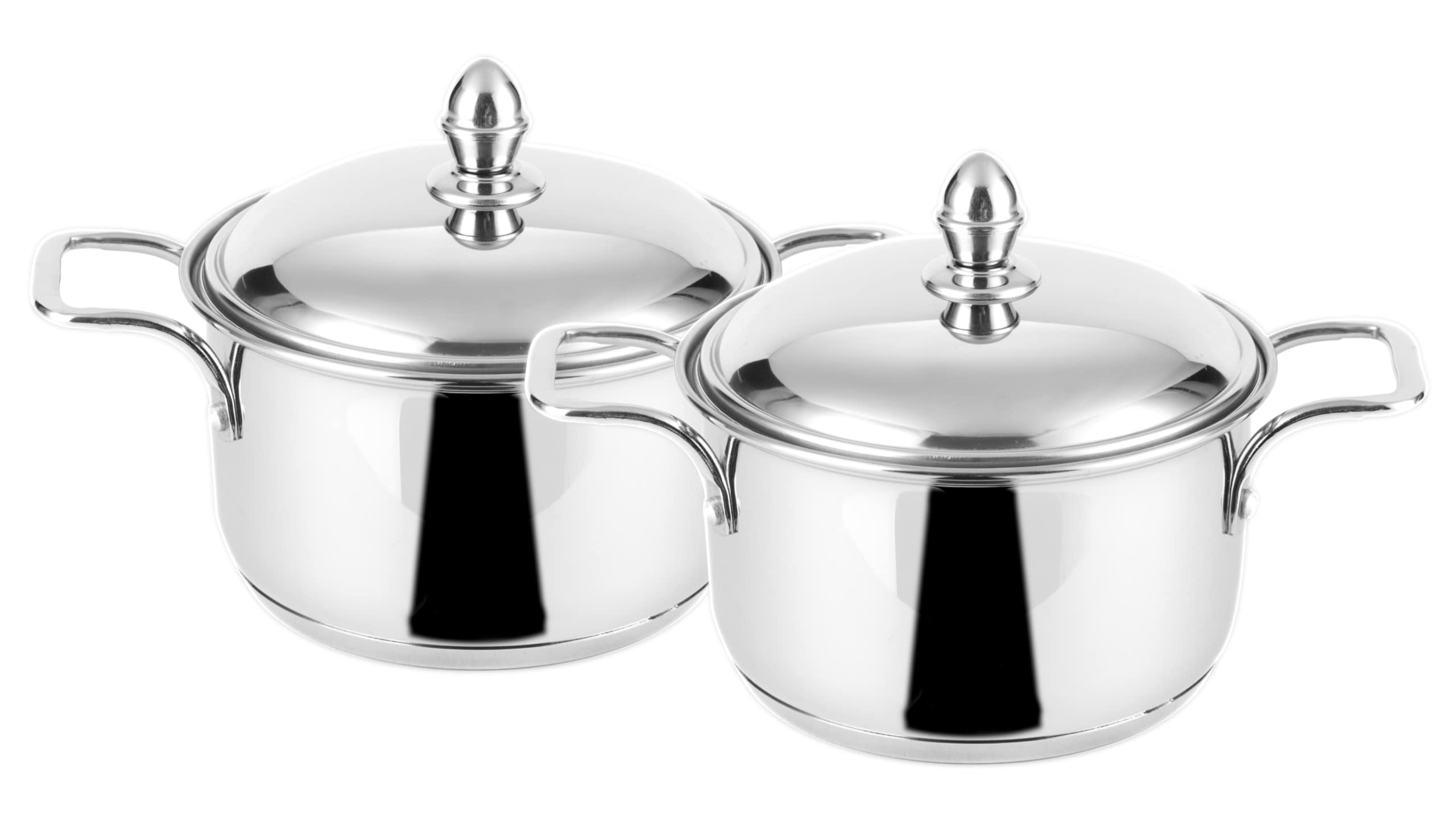 Steelcraft Premium Induction Compatible Stainless Steel Sandwich Base Caviar Cookware/ Casserole Set of 2 pc Casserole (14cm, 850ml) (16cm, 1300ml) with Steel Lids,for Multipurpose Cooking, Silver 1