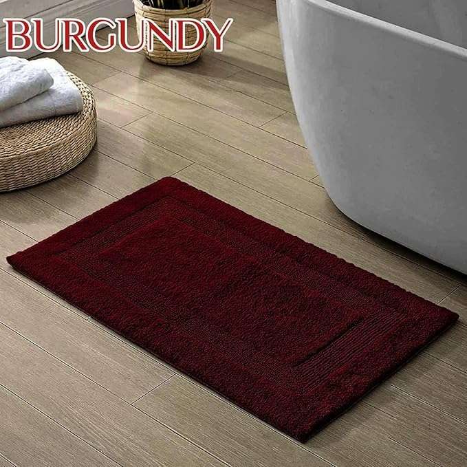 RUDRA HOME 100% Cotton Bath Rug Reversible – 40x60 cm, Super Soft, Absorbent, Washable, Non-Slip Bathmat for Bathroom & Home Use (Set of 1)-6 Colors (Burgundy) 4