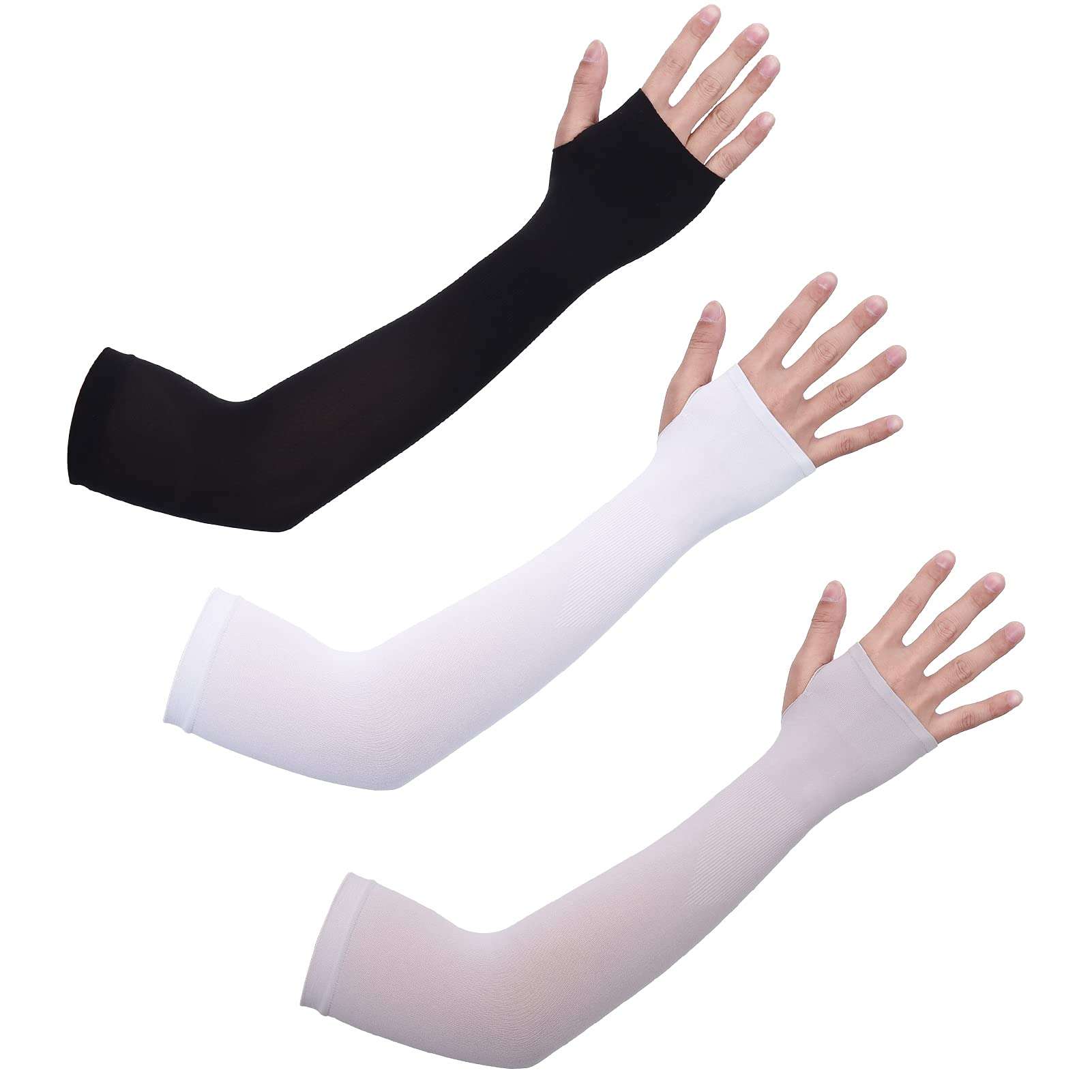 CREPUSCOLO 3 Pairs UV Sun Protection Arm Sleeves- Ice Silk Cooling Sleeves with Thumb Hole Comfortable Long Sleeves Cover Compression Tattoo Cover Sleeves for Men Women Outdoor Sports Cycling Hiking 1