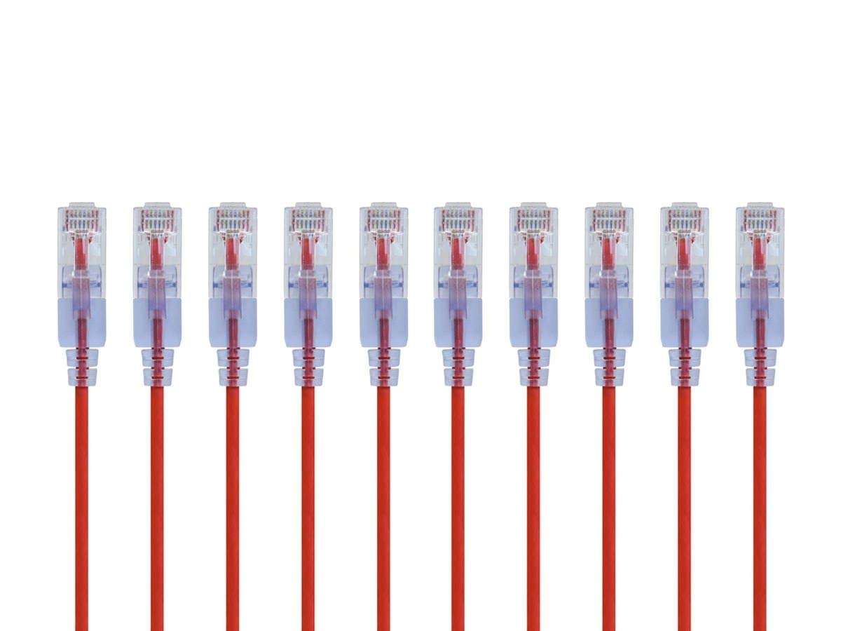 Monoprice Cat6A 2ft Red 10-Pk Patch Cable UTP 30AWG 10G Pure Bare Copper Snagless RJ45 SlimRun Series Ethernet Cable 1