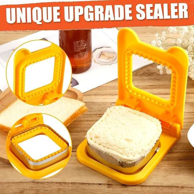 SHIVAARO Sandwich Cutter and Sealer - Square Pocket Sandwiches Maker - Uncrustables Cutter for Kids' Lunches (YELLOW) 4