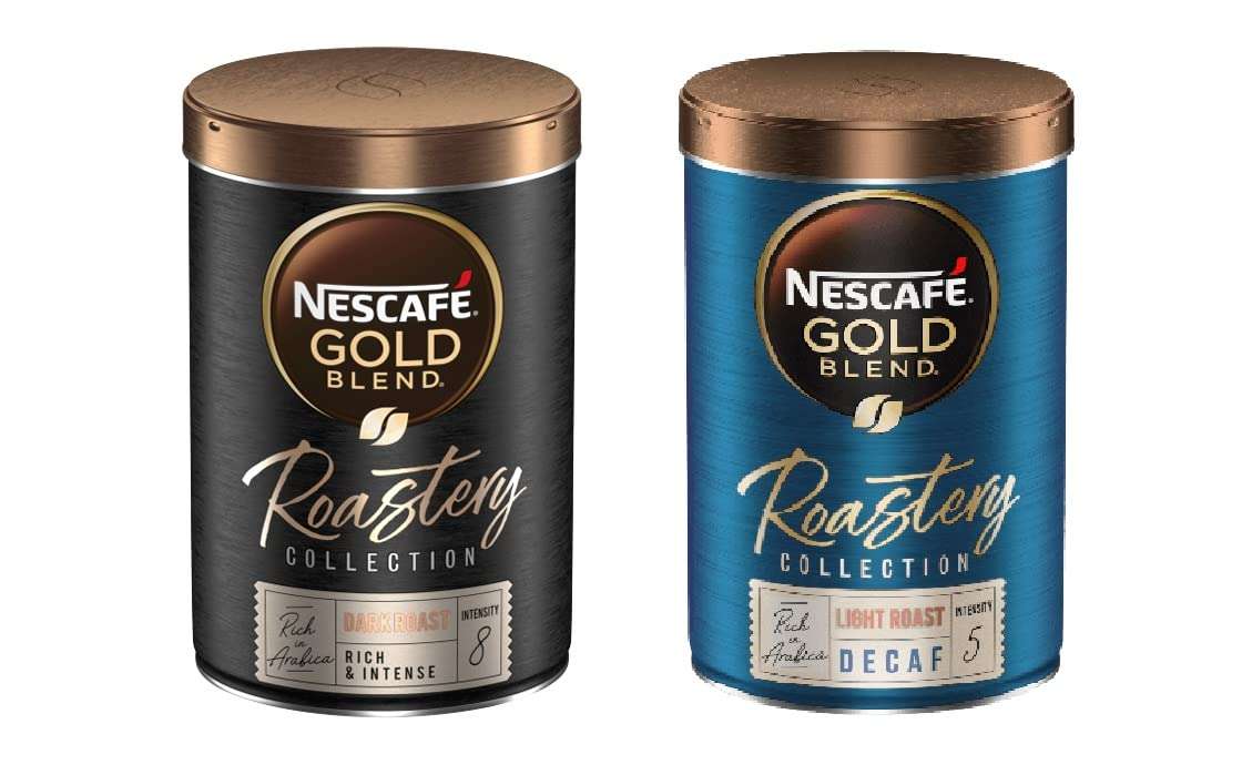 Nescafae Roastery Combo Pack, Light Roast Decaf Caramelised Honey Toasted Biscuit, & Roastery Dark Roast Rich Dark Chocolate Roasted Nut Soluble Coffee Tin Each 95g Pack Of 2 (UK)