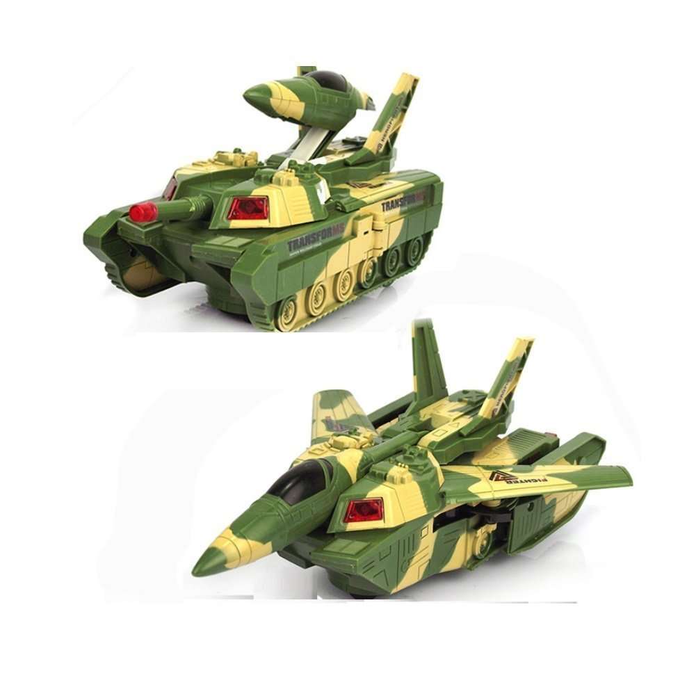 JIADA 2 in 1 Convertible Plastic Tank and Jet Fighter Airplane Toy with Lights and Shooting Music 5