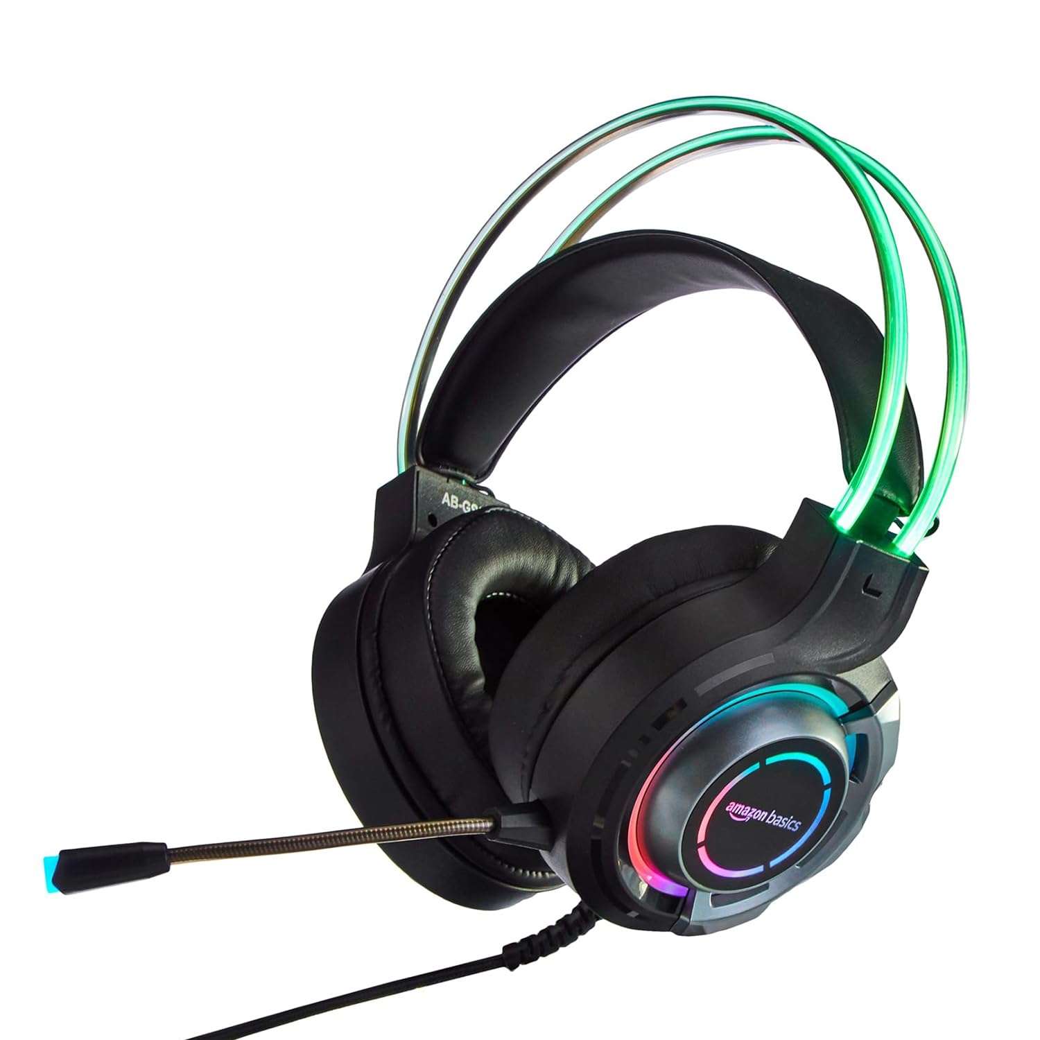 amazon basics RGB Wired Gaming On Ear Gaming Headphone, 2 Meter Braided Cable, with mic, Suspension Design, 3.5mm Connector (USB A only for RGB, Black) 1