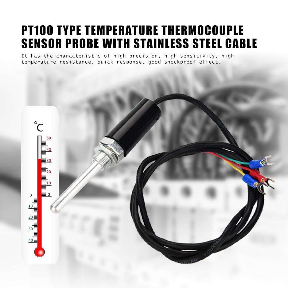 Temperature Sensor, PT100 Type Waterproof Temperature Thermocouple Sensor Probe with Stainless Steel Cable, High Precision/High Sensitivity/High Temperature Resistance/Quick Response(50MM) 2