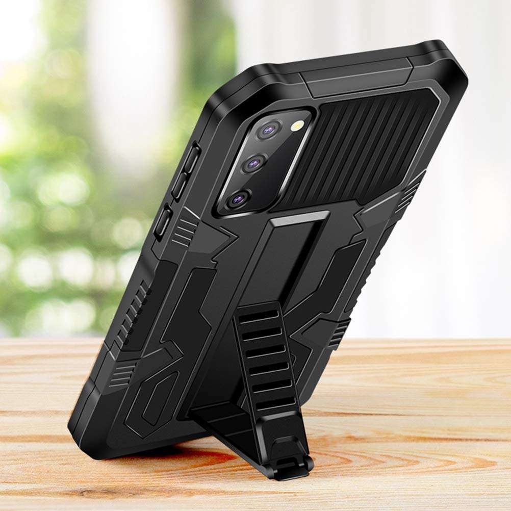 Hicaseer Case for Galaxy S20 FE, PC Hard Back Textured Shock and Drop Resistant Cover with Double Orotection Stand Phone Case for Samsung Galaxy S20 FE 6.5" - Black 4