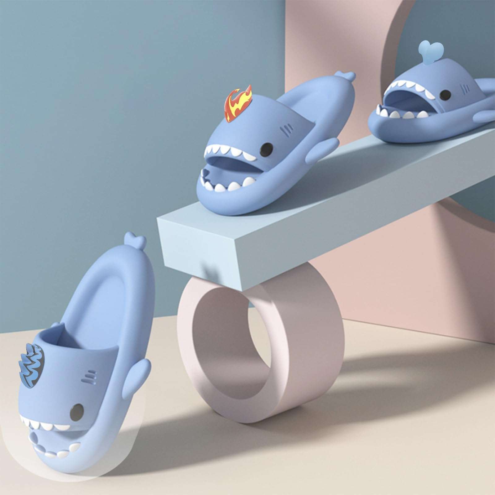 AGERALIY Shark Slides Fins,1Pair Shark Slippers Replacement Top Fins with Luminous, Cloud Shark Slides Shoes Accessories (Ice Flame,One Size) 5