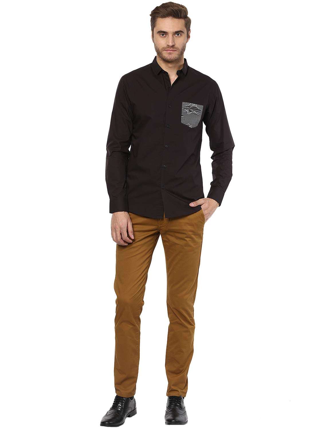 Mufti Men's Plain Slim Fit Casual Shirt (MFS-9489-G-01-BLACK_01-Black_L) 2