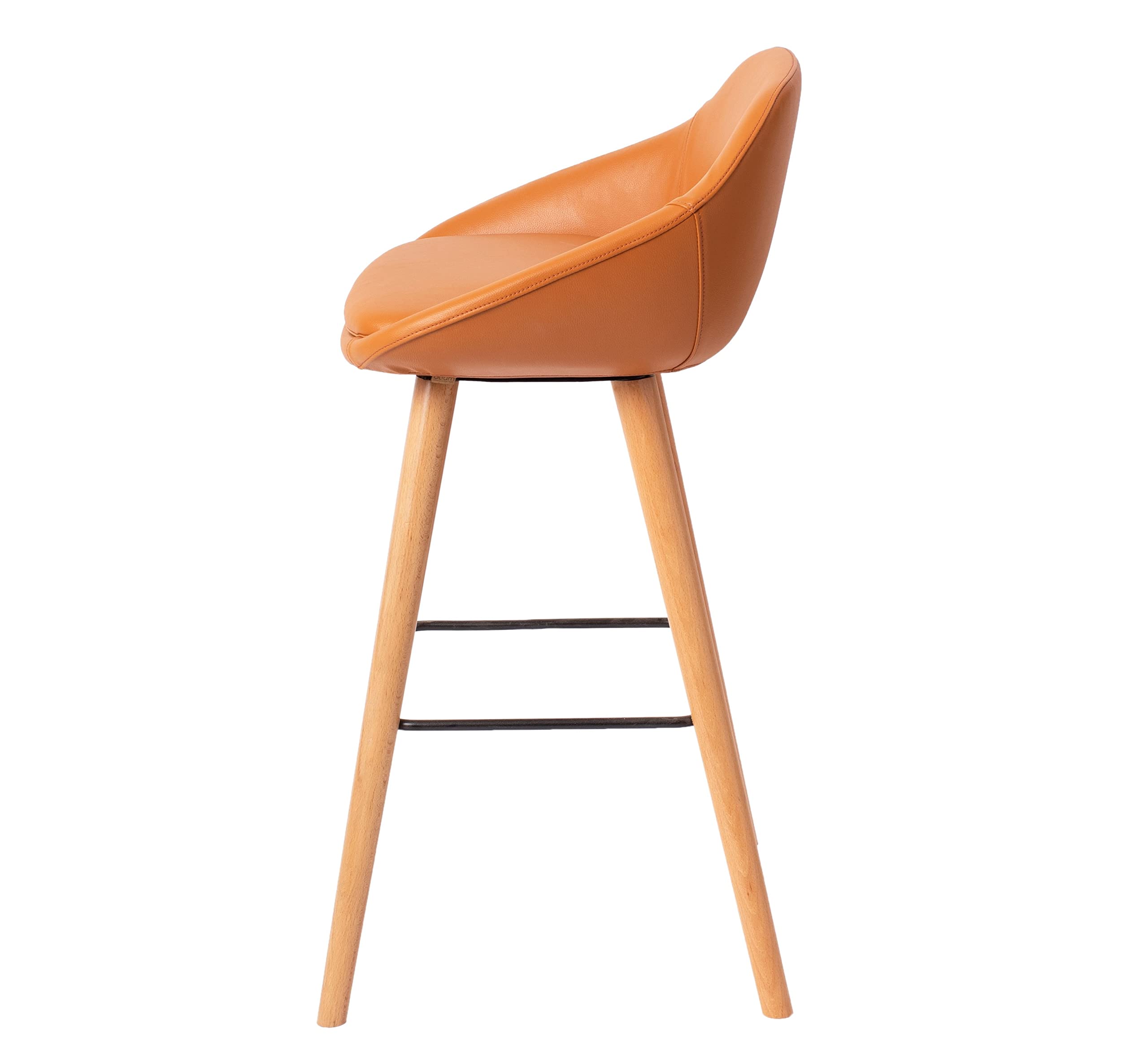 PFEDA - PU (Polyurethane) Moulded Leatherette Bar Stool Chair with Wooden Legs in Orange 6