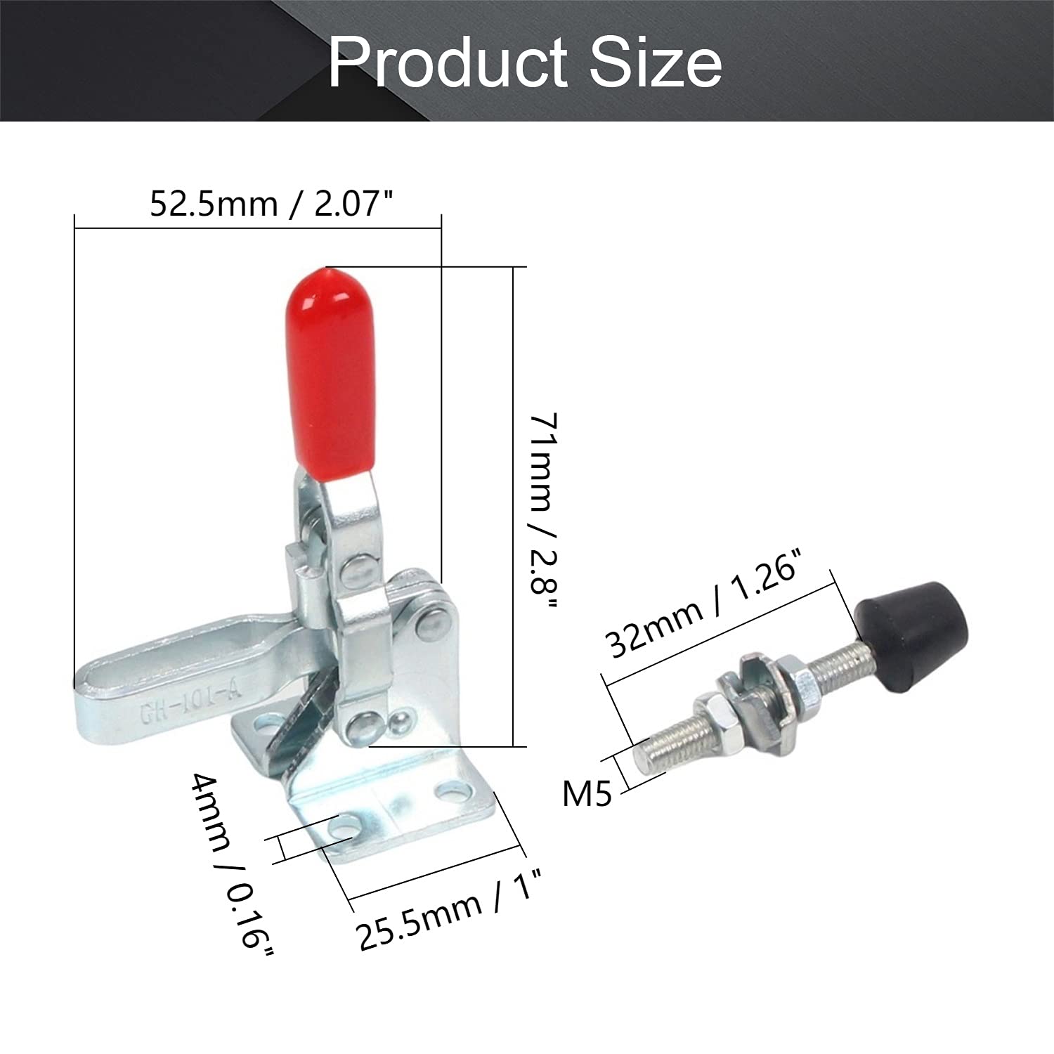 Utoolmart Hand Tool Vertical Toggle Clamp GH-101-A Quick Release Clamp 50kg Holding Capacity Adjustable Toggle Clamp 5 Pcs 3