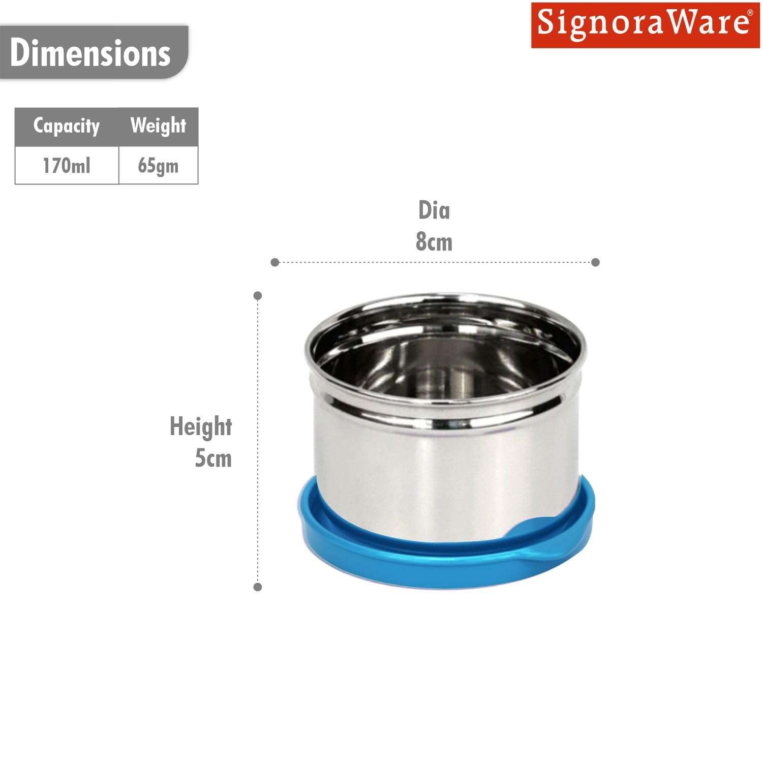 SignoraWare Mini Fresh Stainless Steel Small Container | Airtight & Leakproof | Compact & Travel-Friendly | Easy to Carry | Perfect for Office, School & Home Use (170ml | TBlue) 3