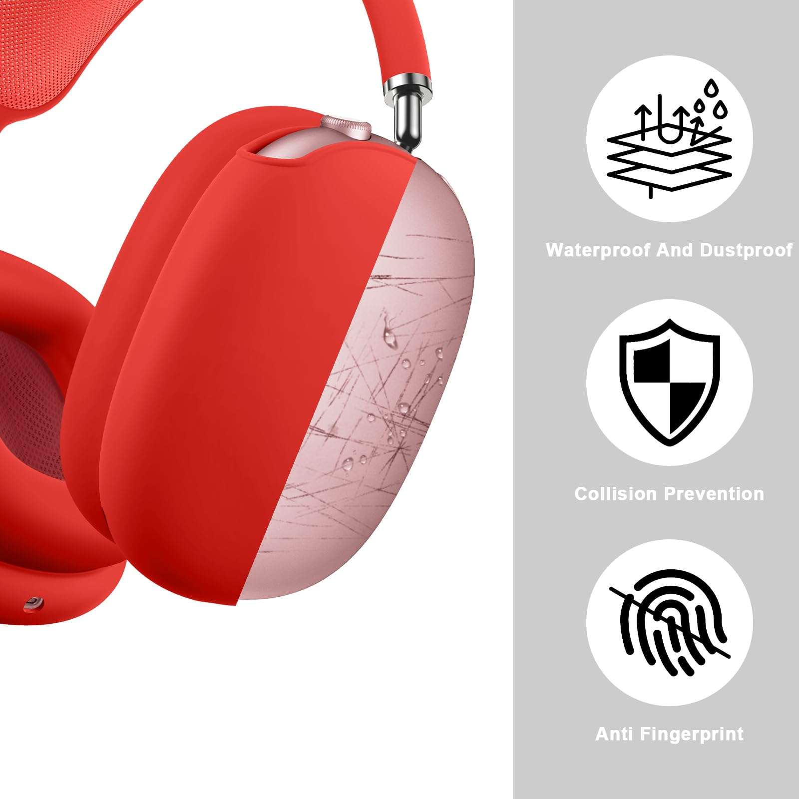 Youtec Silicone Case Cover for AirPods Max Case, Anti-Scratch Ear Pad Case Cover/Ear Cups Cover/Headband Cover for AirPods Max,Accessories Soft Silicone Protector for Apple AirPods Max (Red) 3