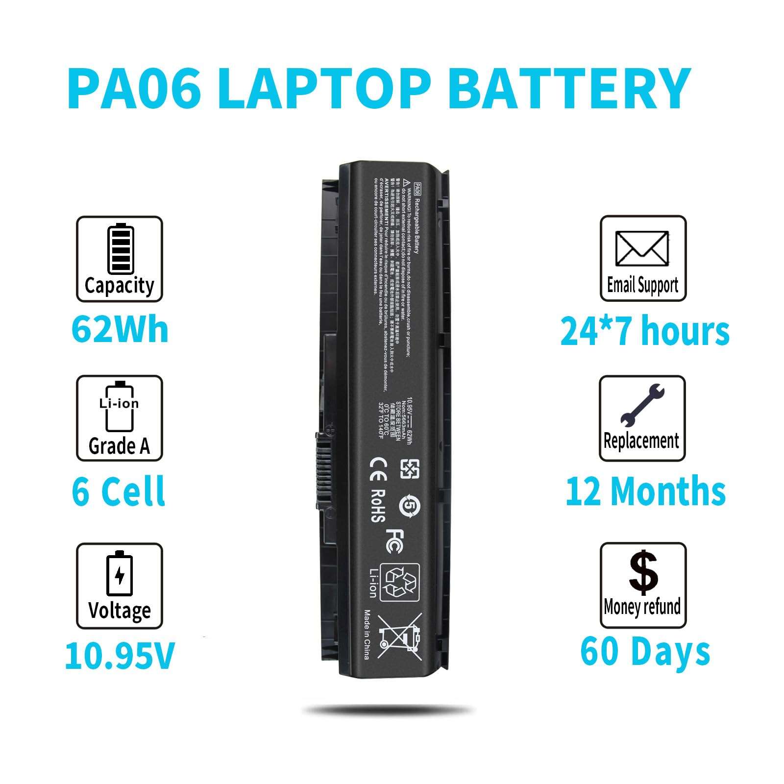 PA06 849911-850 Laptop Battery for HP Omen 17 17-w 17-ab200 17t-ab00 Series 17-w053dx 17-w253dx 17-w033dx 17-ab011nl 17-w000 17-w200 849571-221 849571-241 849571-251 PA06062 HSTNN-DB7K TPN-Q174 HQ-TRE 5