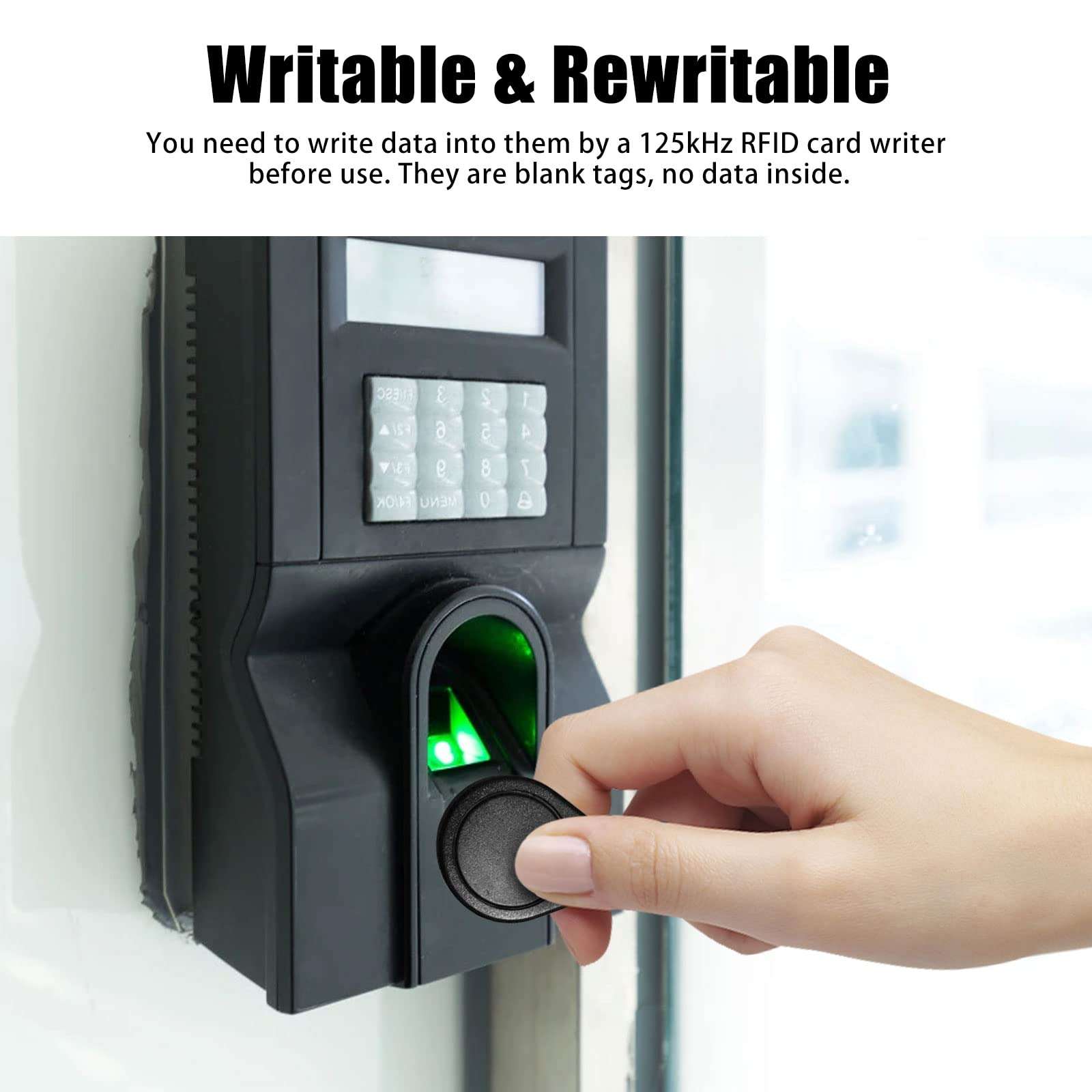 RFID Key Fobs 125KHz 50 PCS, T5577 Proximity ID Tag Rewritable Keypad Card Door Lock Entry Access Control System Fob Tag Wholesale (Black) 5