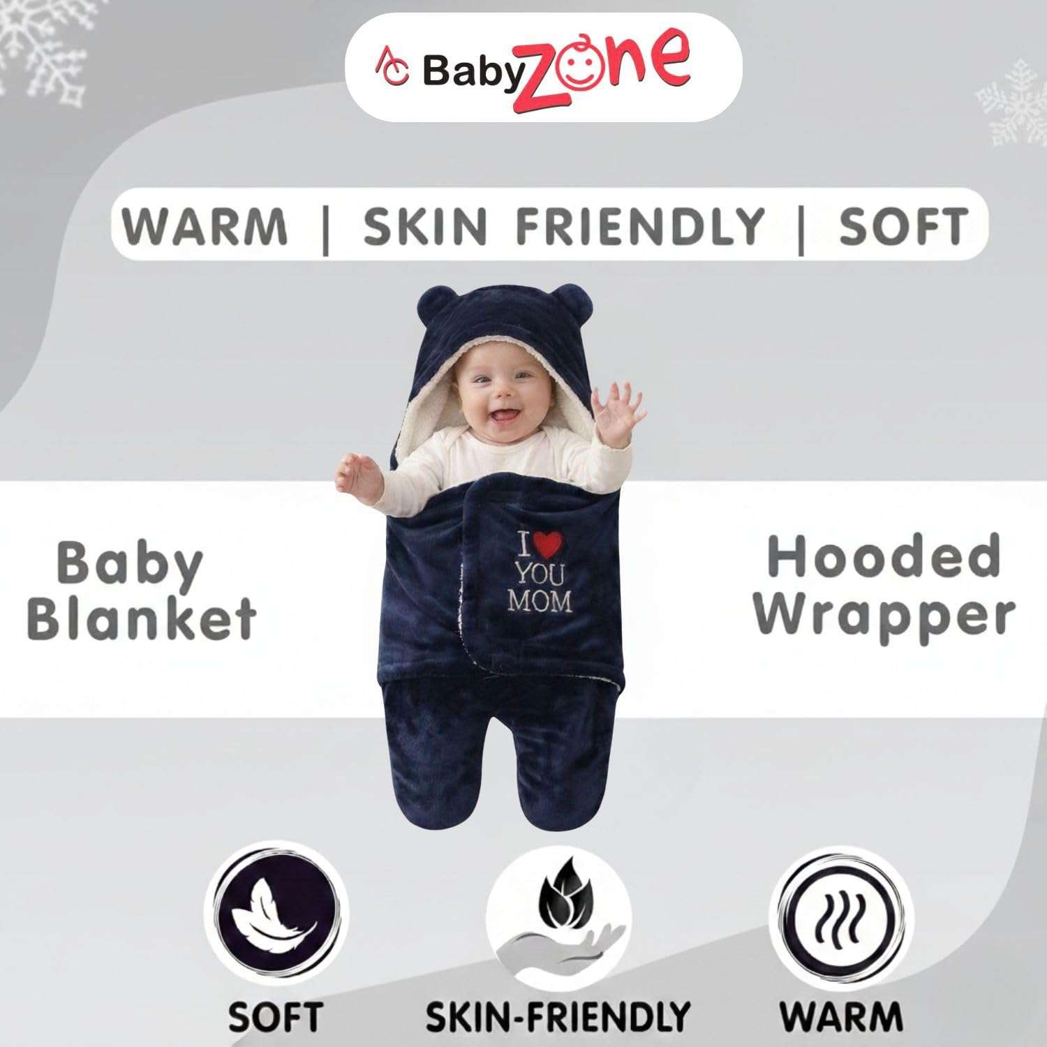 BABYZONE Soft Hooded Baby Blankets AC Blanket Baby Wrapper for Baby Boys and Baby Girls All Season Baby Blankets for 0-6 Month Babies.(Navy) 4