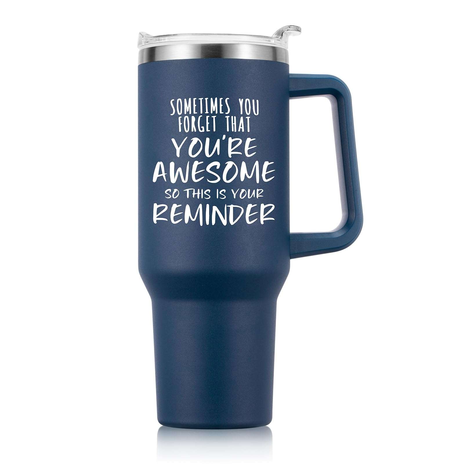 NOWWISH Inspirational Gifts for Men, Sometimes You Forget You're Awesome 40 oz Tumbler with Handle and Straw, Birthday Gifts for Him Husband Dad and Boyfriend - Navy Blue 1