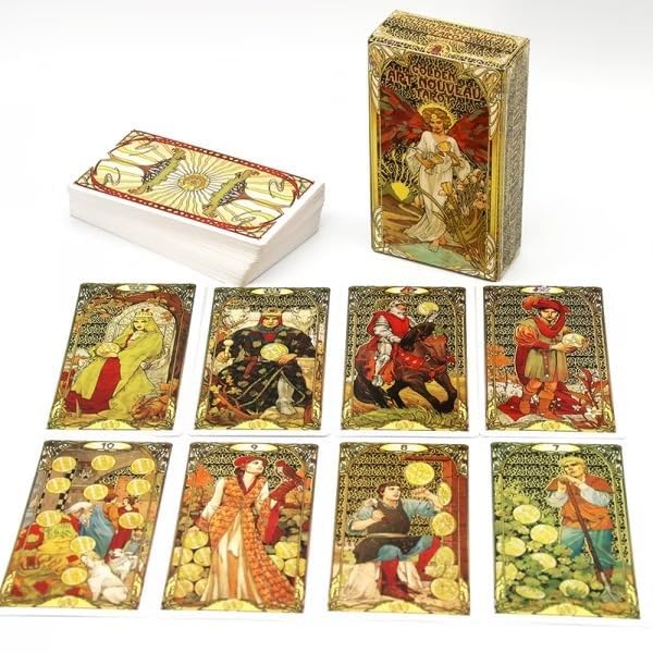 RJKD New Cards Deck Golden Art Nouveau Oracle Tarot Cards A 78-Card Tarot Deck Among Most Popular English Oracle Divination Future Game Card Set God Fate Prediction Cards for Adult (Style 15)