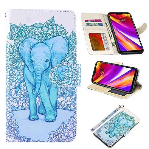 UrSpeedtekLive LG G7 Case, LG G7 ThinQ Case, Premium PU Leather Wristlet Flip Wallet Case Cover with Card Slots & Stand for LG G7/LG G7 ThinQ,Elephant 1