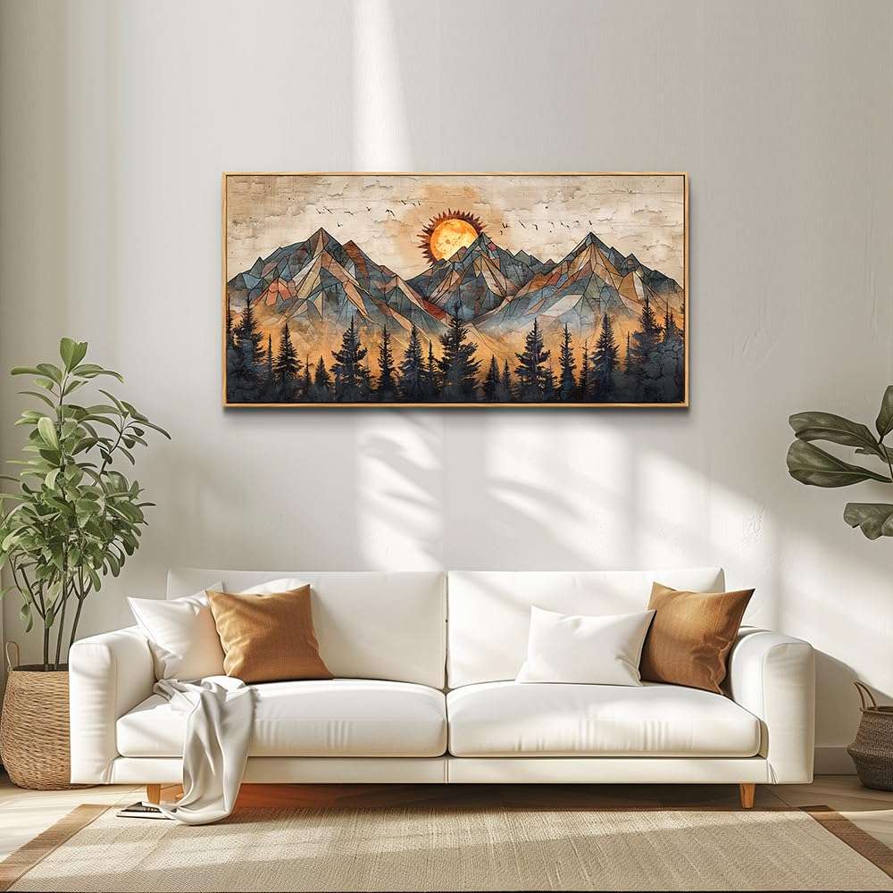 ZUITINGHUA Wood Framed Wall Art for Living Room Canvas Wall Decor for Bedroom Office Decorations Abstract Boho Wall Paintings Mountain Landscape Wall Pictures Modern Home Decor Artwork 20x40 in 5