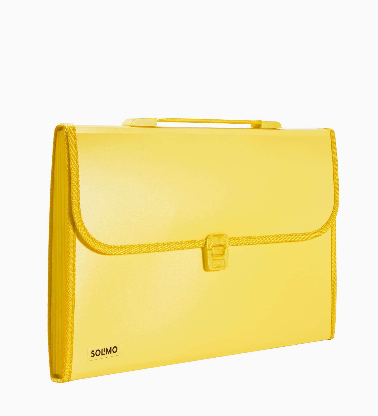 Amazon Brand - Solimo Plastic Expanding File Folder with 13 Pockets, Handle, and Buckle Closure, for A4 Size Documents (Yellow) 3