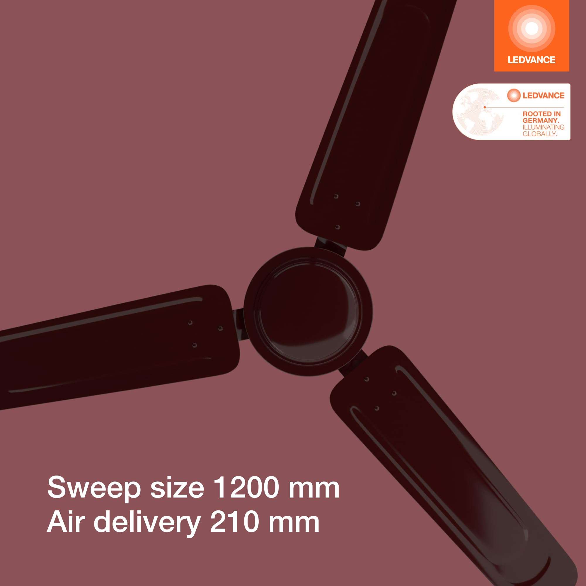 LEDVANCE Windy Ceiling Fan 1200mm | 400 RPM Speed | Low Power Consumption | Higher Air Delivery | BEE Star Rated | Heavy Motor | Suitable for Room, Schools & Offices | 2 Year Warranty - Brown 6