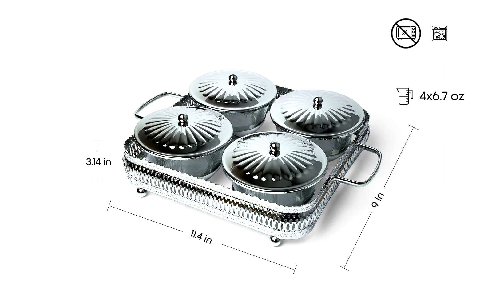 Rigeli Regent VICTORIA White Bronze plated 4 Compartment Party Set Stainless Steel square round with a metal cap 4 Compartment Serving Bowls for Candy, Nuts, Fruit, Veggies, pulses 2