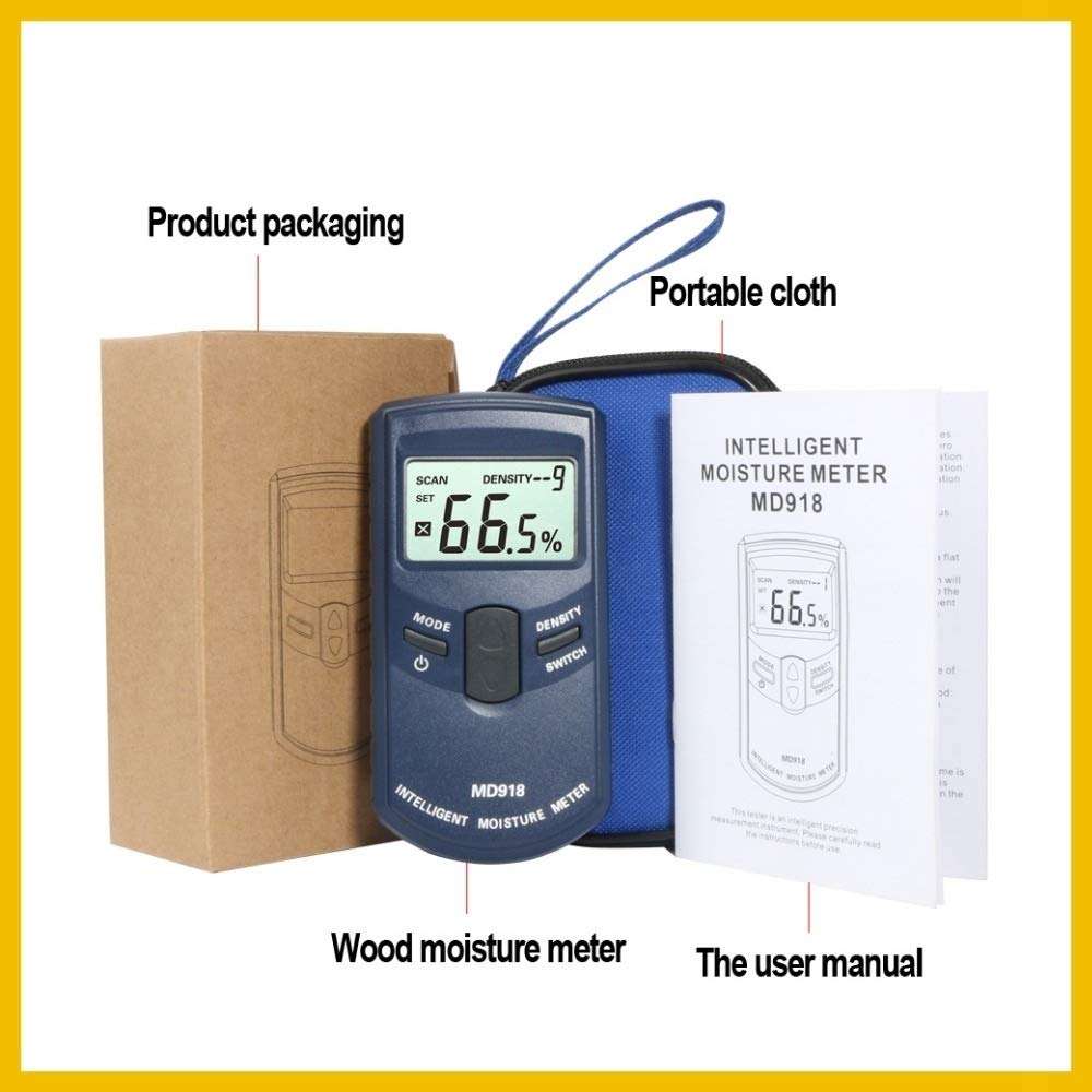 WZCUICAN Moisture Meters Inductive Wood Timber Moisture Meter Hygrometer Digital Electrical Tester Measuring Tool MD918 4~80% Electromanetic 6