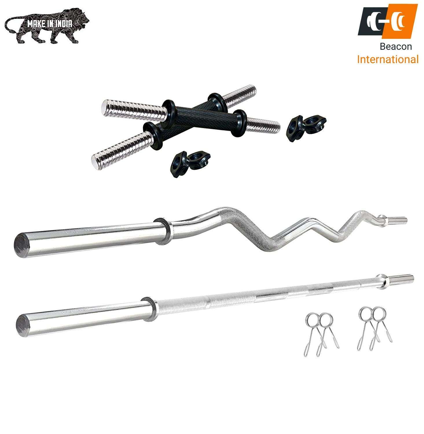 BEACON INTERNATIONAL Home Gym Set, Home Gym Equipment Combo,3 Ft Curl + 5 Ft Plain Rod and 1 Pair Dumbbell Rods, 8 in 1 Gym Bench, Fitness Bench for Men, Gym Accessories (10 KG Gym Set) 4