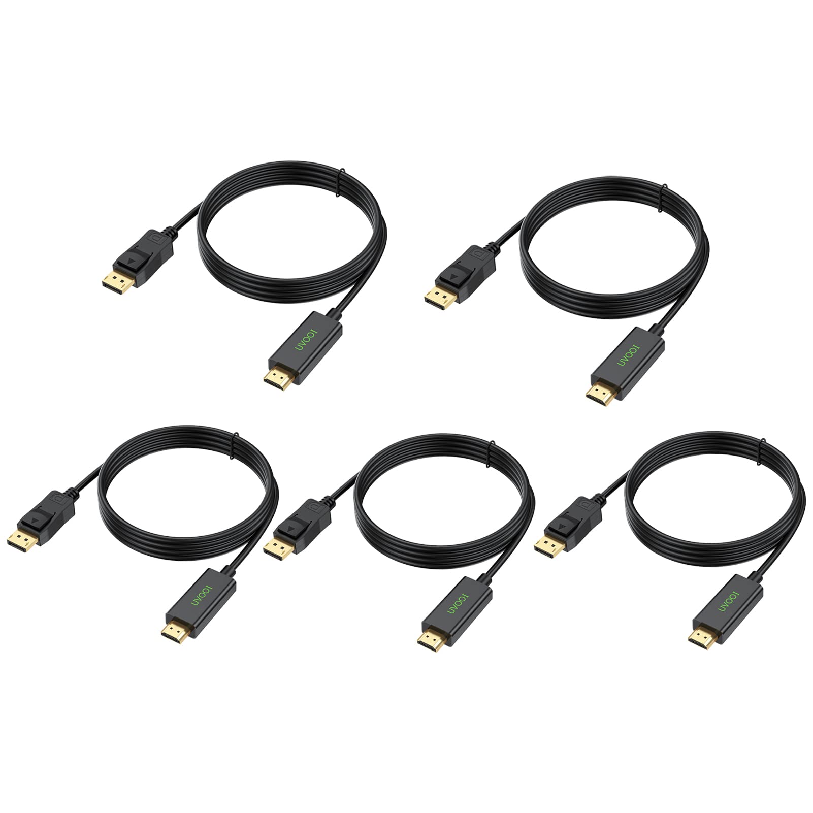 UVOOI DisplayPort (DP) to HDMI Cable 6 Feet 2-Pack, Display Port to HDMI Cable 6FT Male to Male Adapter 1080P@60Hz Support Video and Audio - Gold-Plated 1