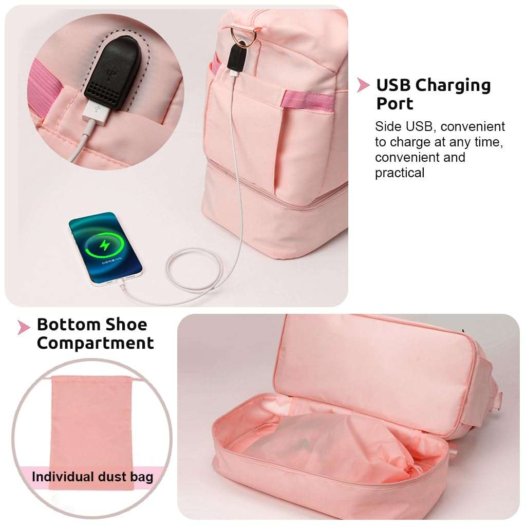 PALAY® Travel Duffel Bag Toiletries Pack Combo Waterproof Fitness Bag with Shoe Compartment Double Layer Large Capacity Travel Bag with Shoulder Strap and Handle Fashion Duffel Bag for Travel, Workout 4