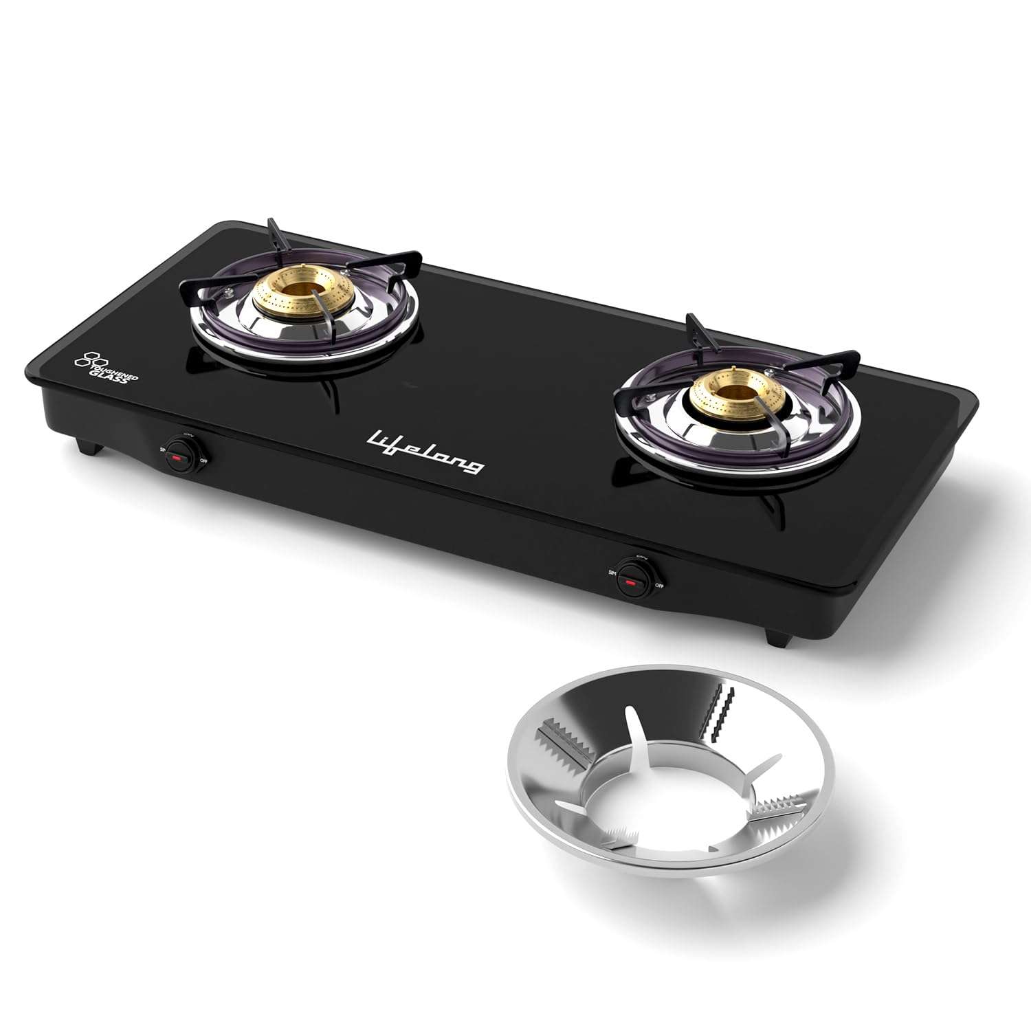 Lifelong 2 Burner Gas Stove with Free Gas Saver | Manual Ignition Cooktop, Modern Glass Stove Top for Modular Kitchen, ISI Certified & Compatible with LPG |1 Year Manufacturer’s Warranty (LLGS10GSS) 1