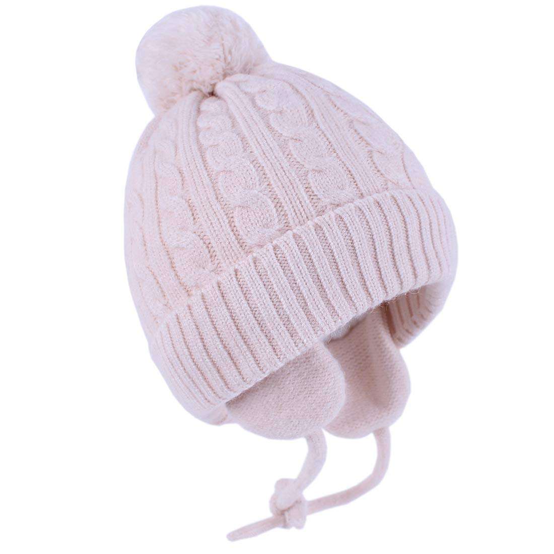Durio Baby Hat Knit Winter Hats Toddler Beanie Hat Fleece Lined Thick Infant Baby Beanies Baby Boy Girl Hats Beige Small (Fits 0-2 Years)