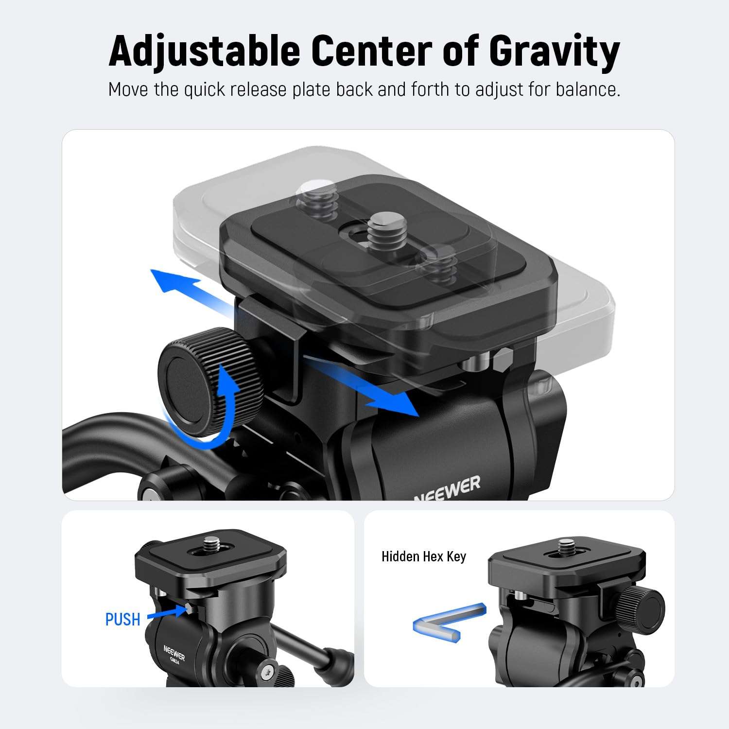 NEEWER Tripod Fluid Head with Quick Release Plate & Handle, Metal Pan Tilt Camera Tripod Mount Adapter Compatible with Arca Swiss for Compact Video Cameras DSLR, Load up to 6.6lbs, GM24 All Black 5