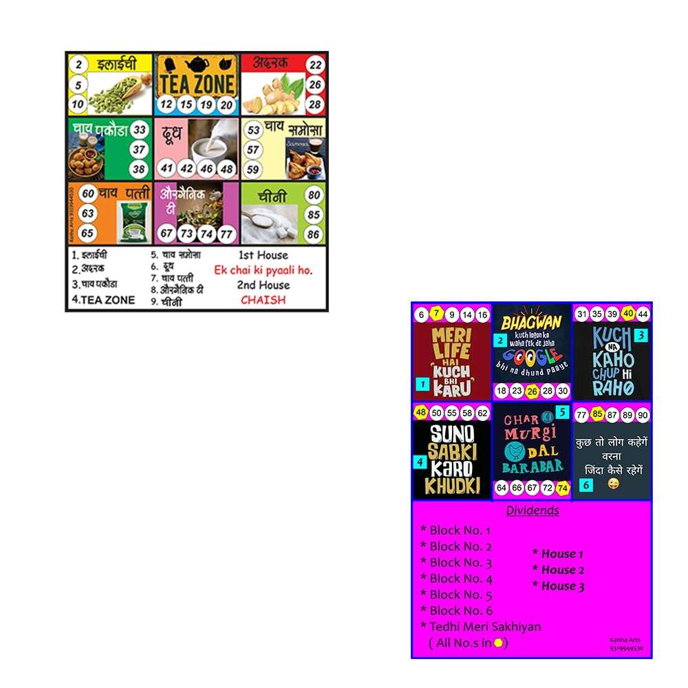 Kanha Arts Funny Nok Jhok Tambola & Tea Zone Tambola Durable Hard Card Sheet Material for Interactive Learning & Play 1