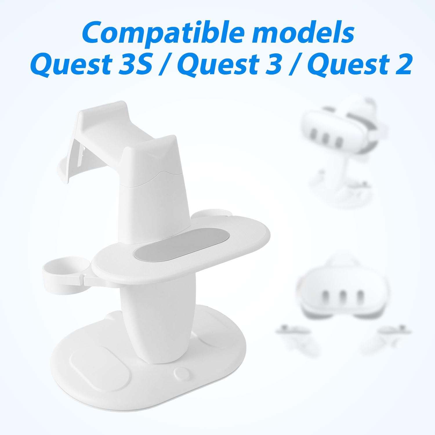VR Stand Compatible with Meta Quest, VR Headset Holder Gaming Headsets Organizer Vertical Charging Dock VR Accessories Storage Rack for Meta Quest 3S Quest 3 Quest 2 (White) 4