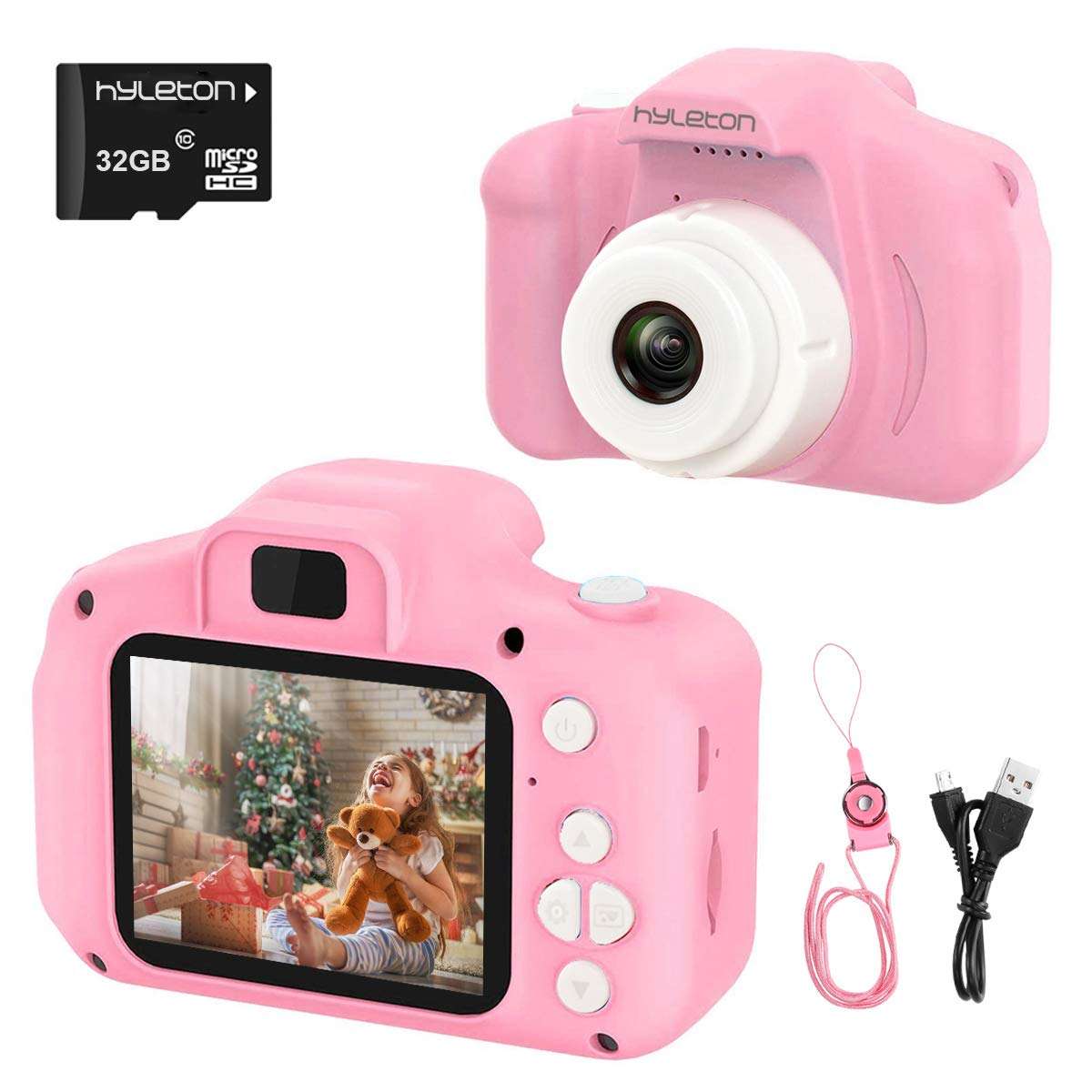 hyleton Digital Camera for Kids, 1080P FHD Kids Digital Video Camera Camcorder for 3-10 Years Girls Gift with 32GB SD Card & 2 Inch IPS Screen (Pink)