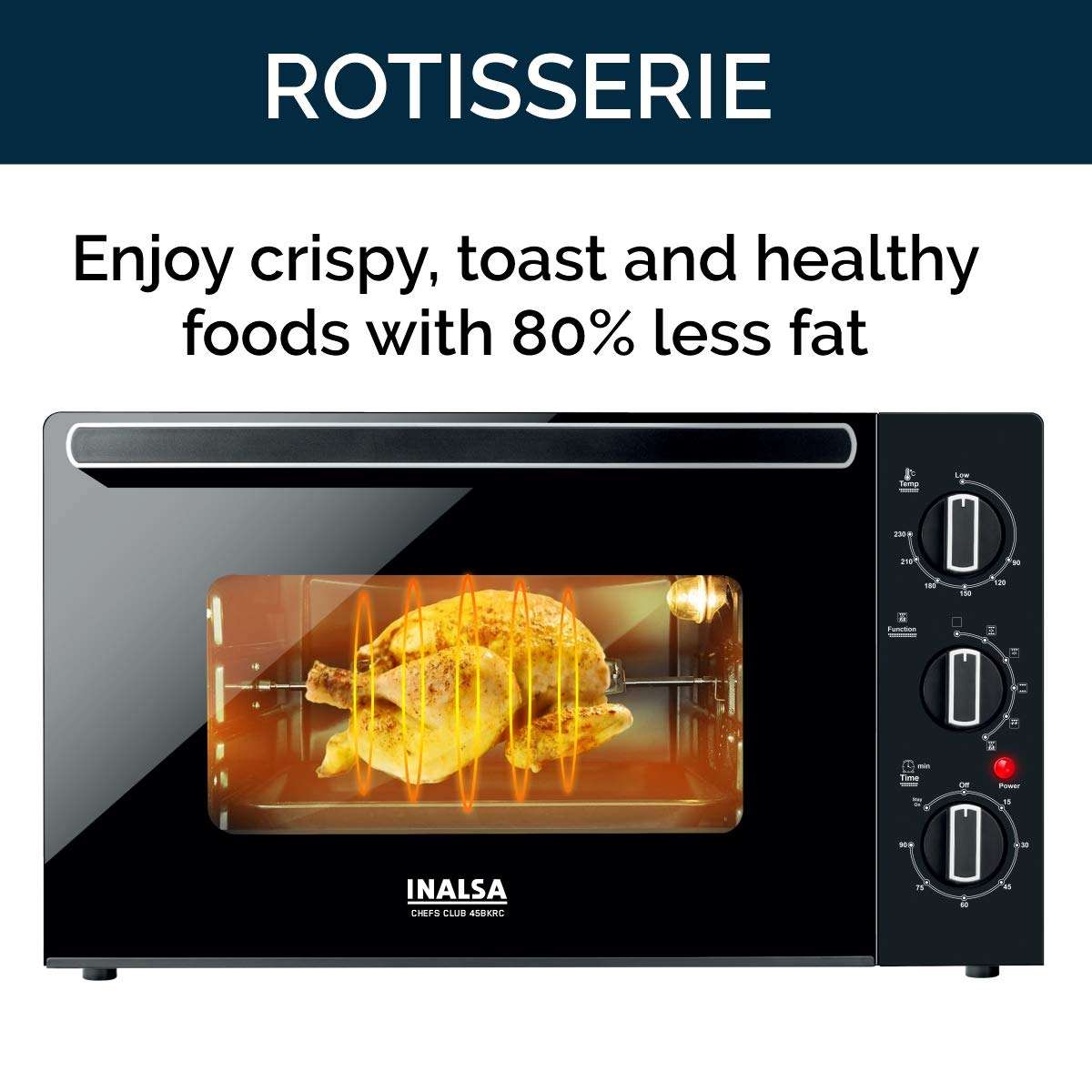 INALSA Premium OTG Oven With Double Glass Door |Capacity 45 Liters |1500W |Rotisserie & Convention Function| Temperature & Timer Selection, 5 Cooking Modes, (Chefs Club 45BKRC) 2