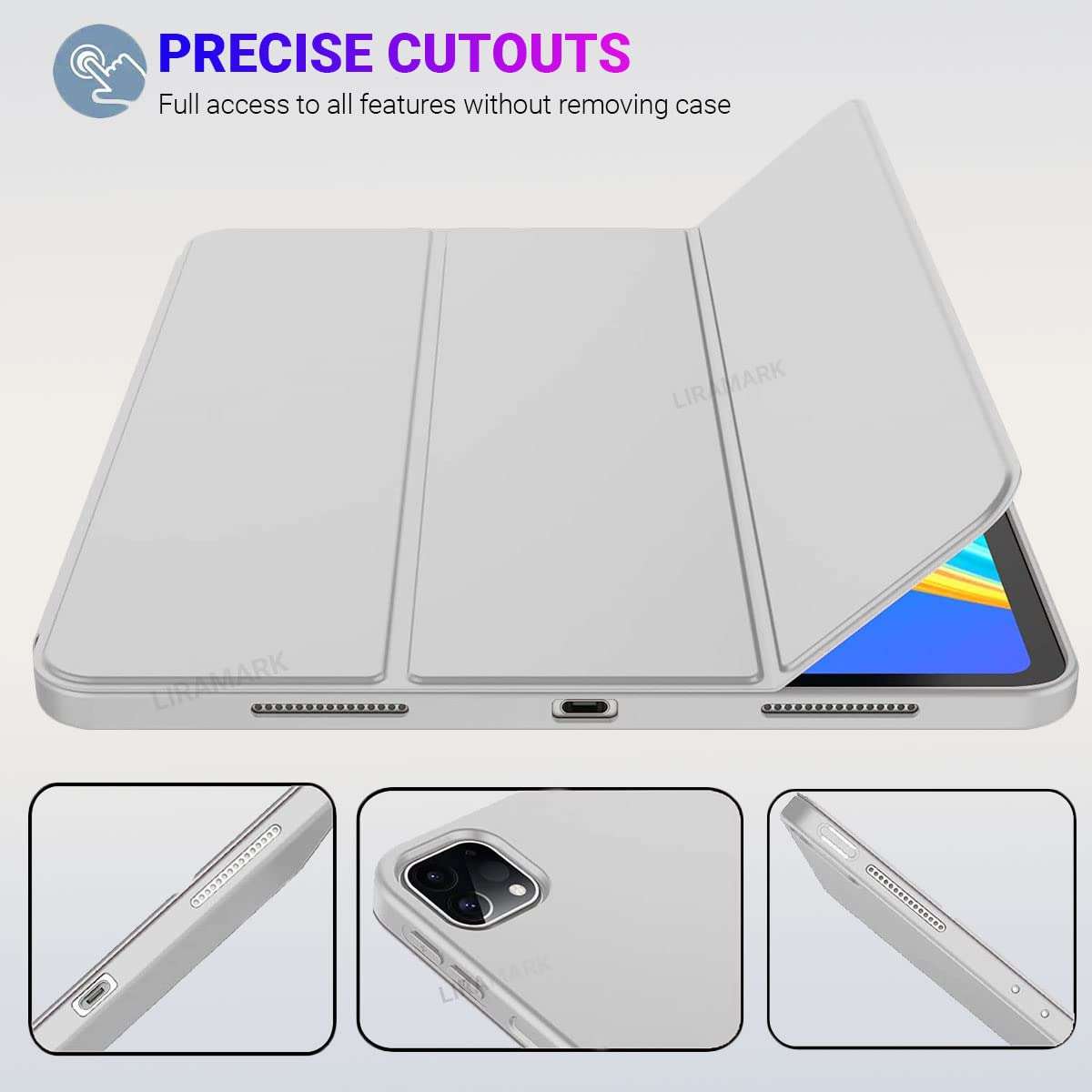 LIRAMARK Rebel Series Back Cover Case Compatible with Apple iPad Pro 12.9 inch 2020 4th Generation - Grey 4