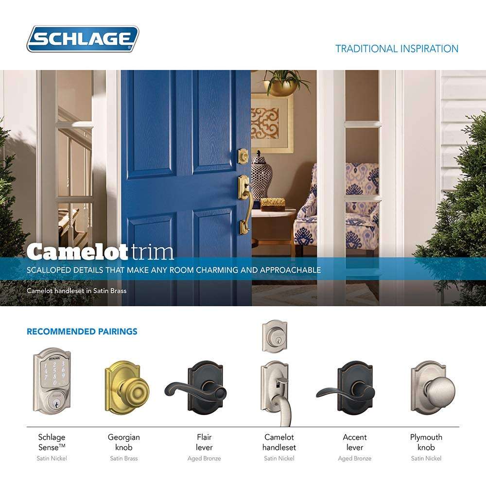 Schlage F170-ACC-CAM-LH Accent Left Handed Single Dummy Door Lever with Decorati, Matte Black 2